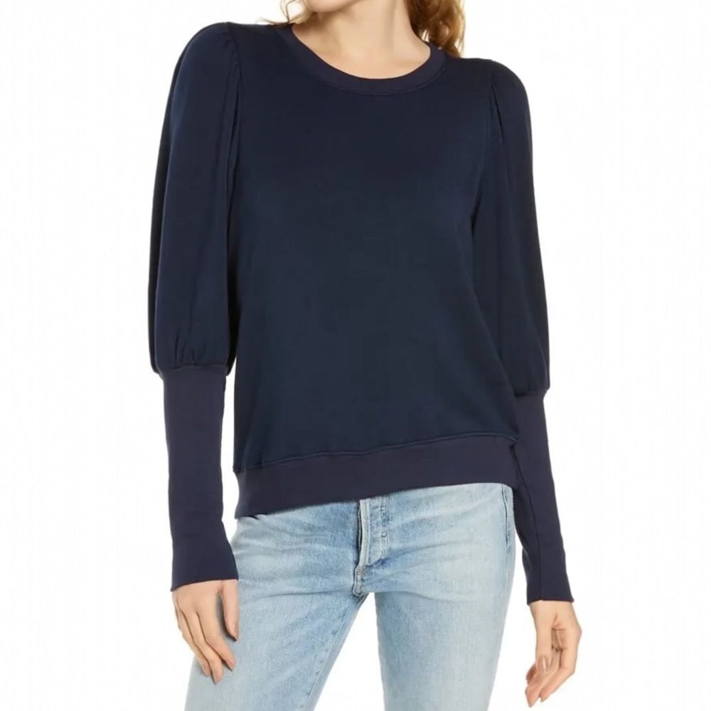 Sundry Navy Blue Puff Sleeve Sweatshirt Pullover Top Size 1 (Small) Made in USA